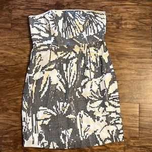 Tibi white with black sequins strapless dress